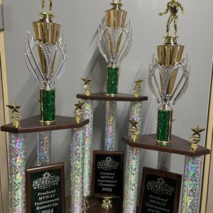 3-Post Gold & Silver Cup Trophy with Cherry Base and Figure