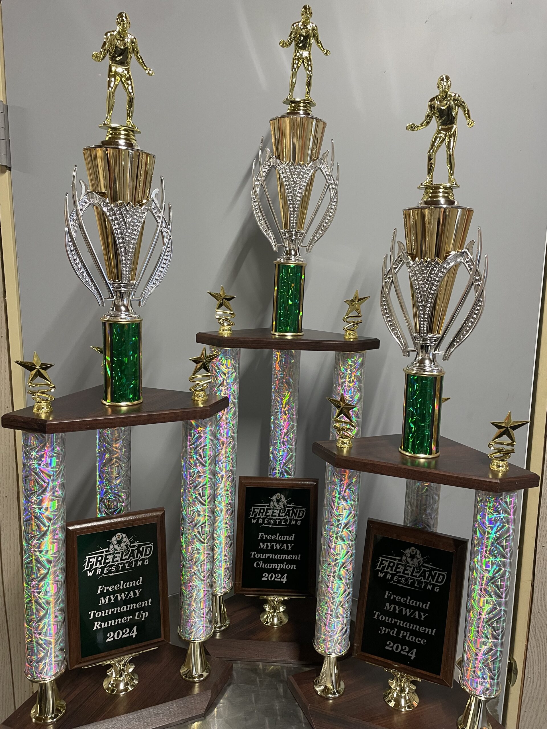 3-Post Gold & Silver Cup Trophy with Cherry Base and Figure